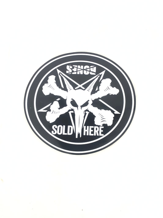 Bones Wheels Sold Here Pentagram Black White 8" x 8" (Large) Circle Sticker
