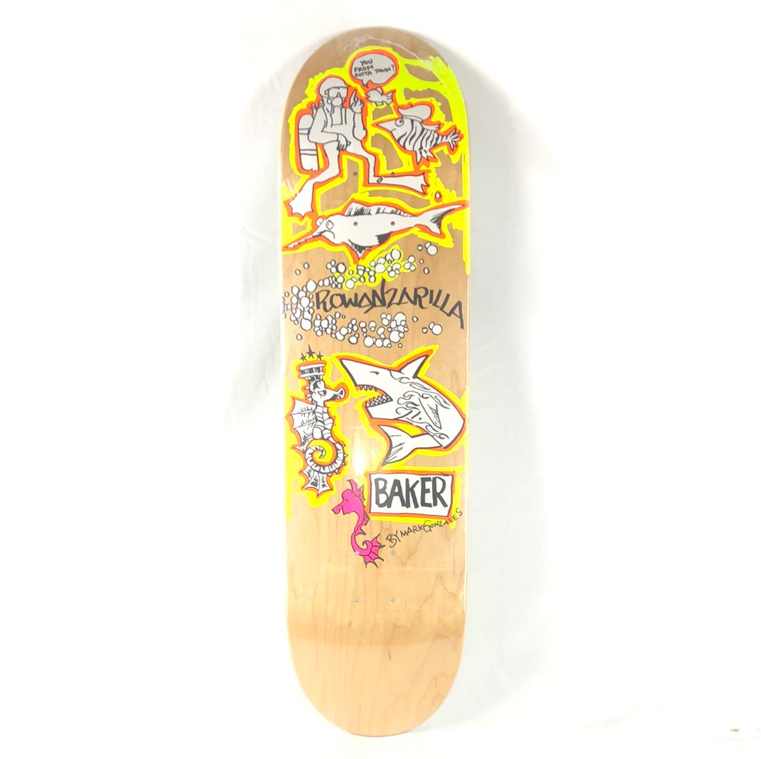 Baker Rowan Zarila Art By Mark Gonzales Fish Woodgrain/White/Yellow 8.475" Skateboard Deck