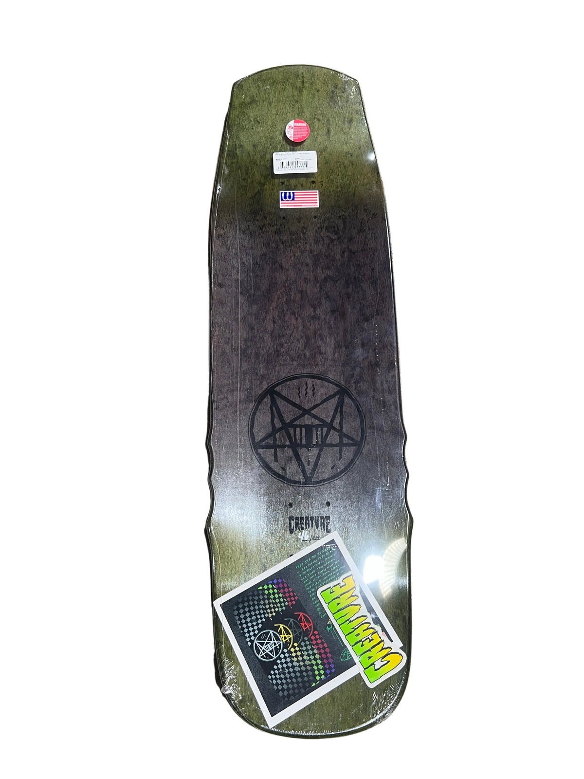 Creature Sam Hitz SHED Ice Picks Pentagram Black Grey Green Woodgrain Numbered 46 - 200 Produced Size 9" Vintage NOS Shaped Deck