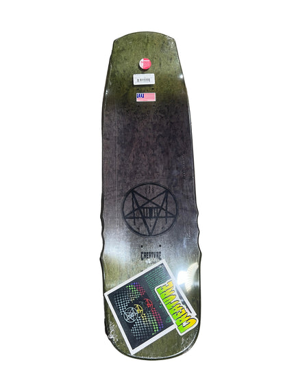 Creature Sam Hitz SHED Ice Picks Pentagram Black Grey Green Woodgrain Numbered 46 - 200 Produced Size 9" Vintage NOS Shaped Deck