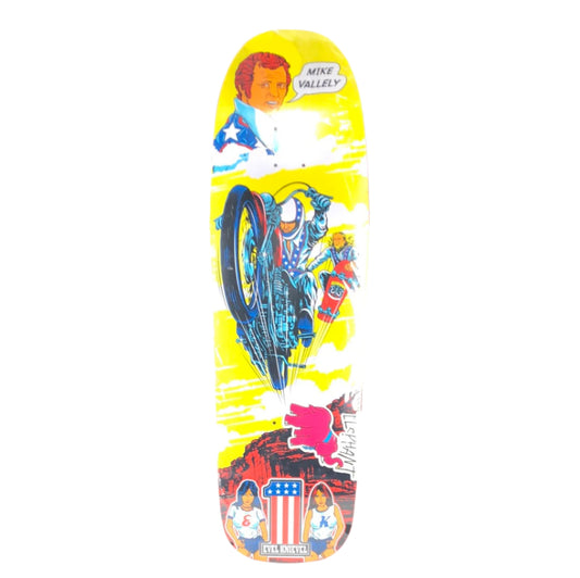 Elephant Mike Vallely Evil Knievel Graphic Yellow/Blue/Red/White Size 9.5" Vintage NOS Deck