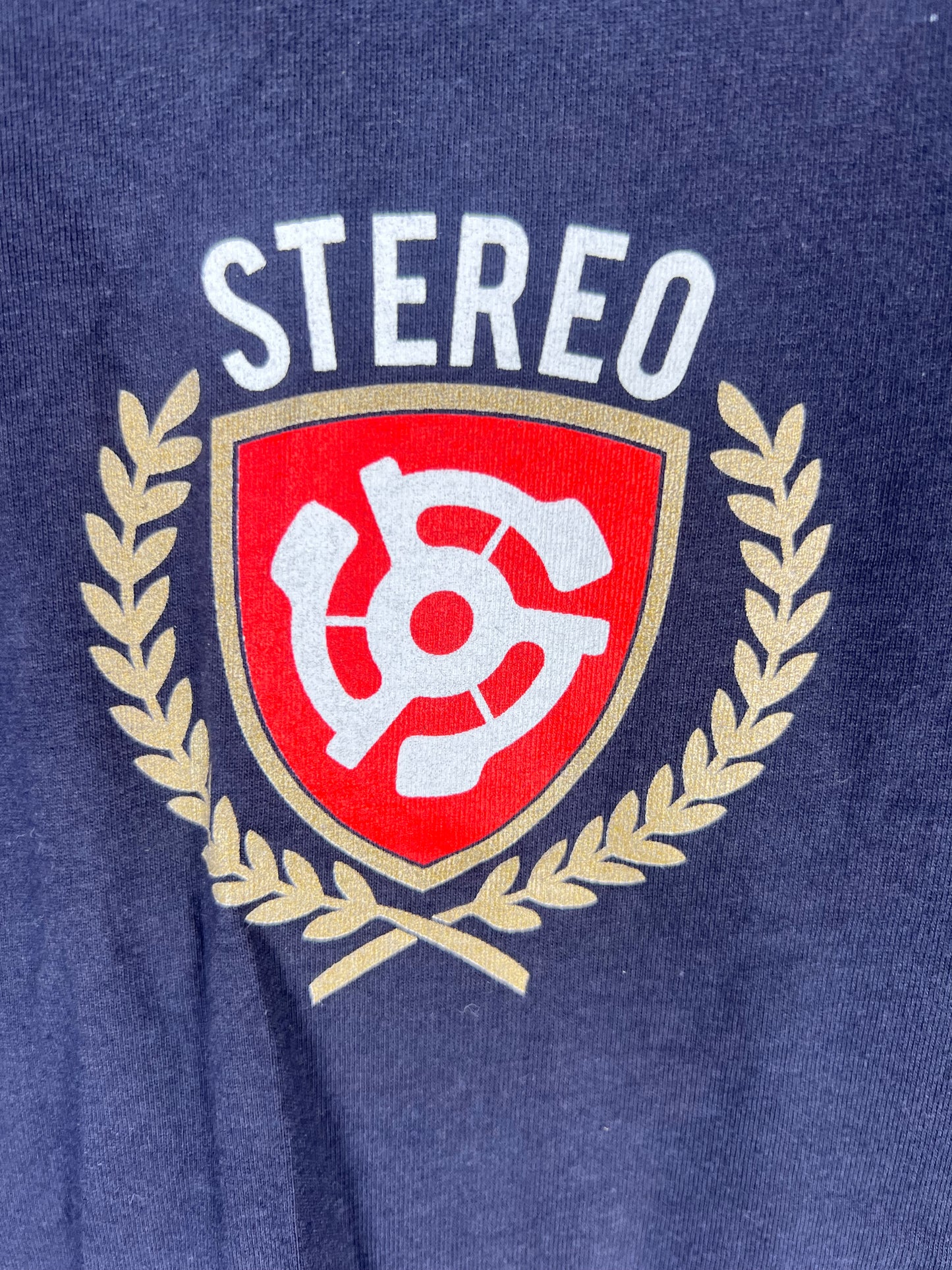 Stereo Sound Agency Stereo Coat Of Arms Navy Gold Red White Size L S/s Vintage Shirt