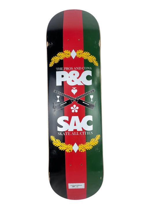 P & C The Pros And Cons SAC Skate All Cities Nunchucks Limited Edition Black Red Green Vintage NOS Deck