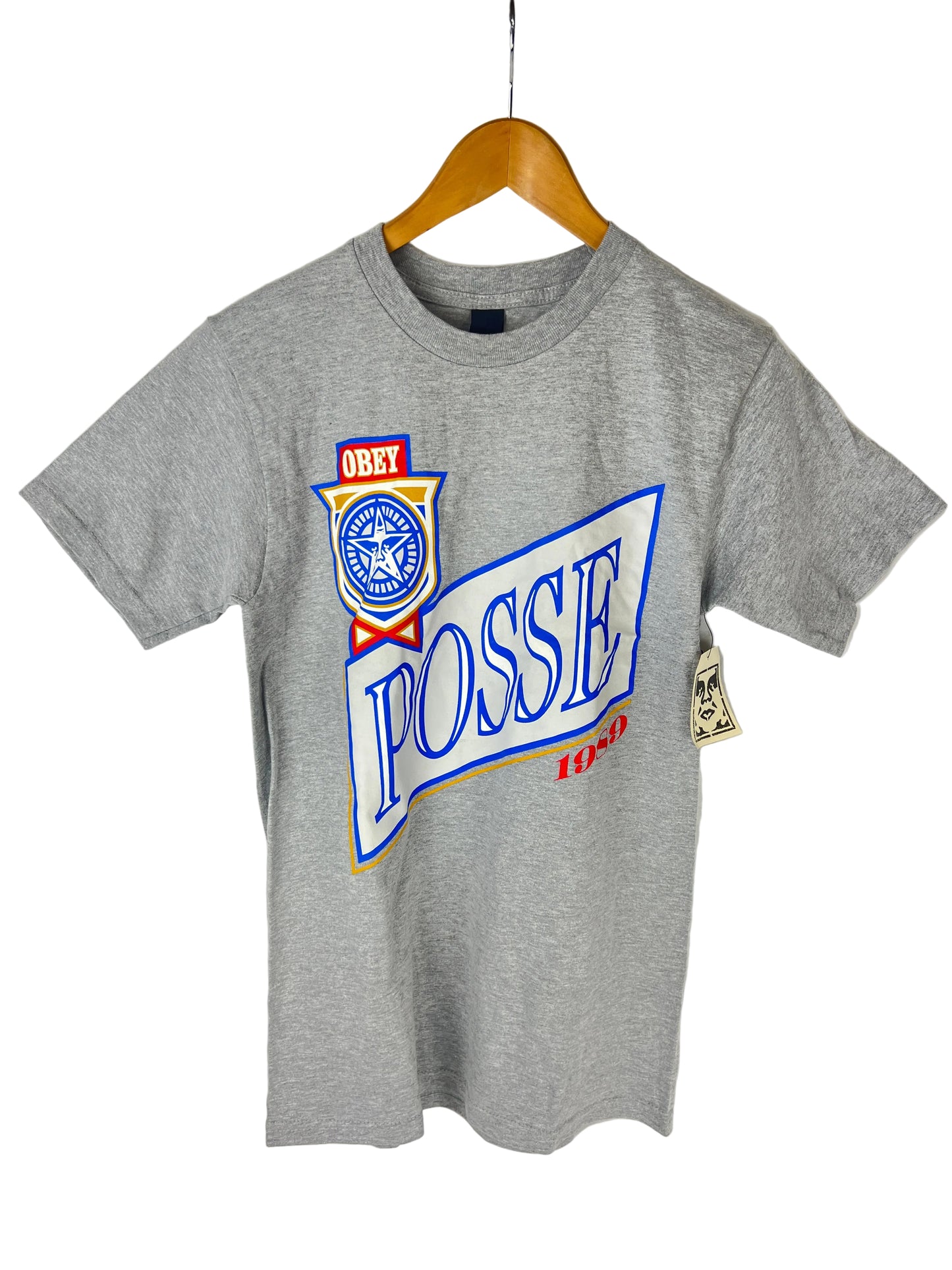 Obey Posse 1989 Ribbon Grey Blue Red Size S S/s Vintage Shirt
