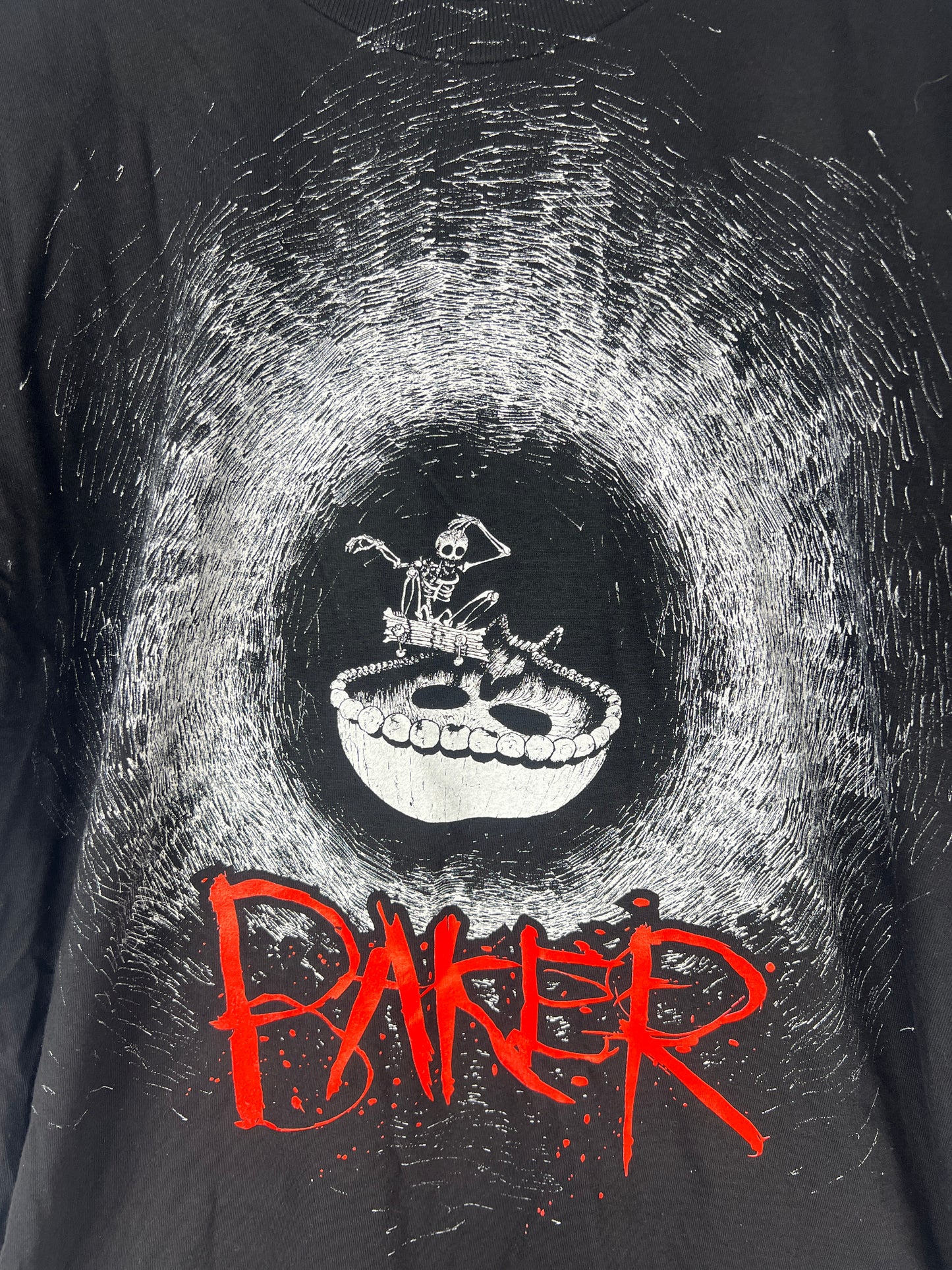 Baker Dustin Dollin Skull Bowl Frontside Ollie Skeleton Black White Red Size L S/s Vintage Shirt