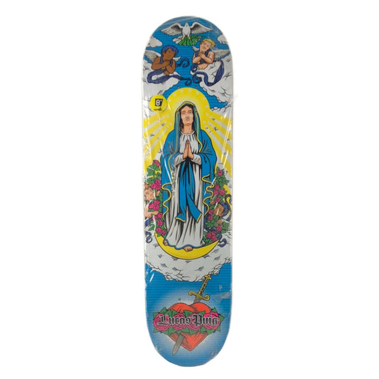 Cliche Lucas Puig Praying Marry Graphic Blue/Yellow/White/Multi Color Size 8.5 Shaped Skateboard Deck