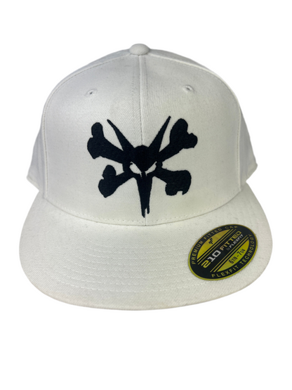Bones Bones Vato Rat Crossbones Logo Black White Size 6 7/8 - 7 1/4 S - M Vintage 210 Flexfit Fitted Hat