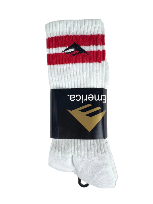 Emerica White Red Stripes Black E Logo Size 10 - 13 Vintage NOS Crew Socks