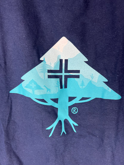 LRG Tree Logo Navy Lt Blue Teal Turquoise Size L S/s Vintage Shirt