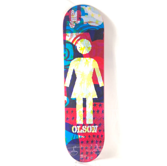 Girl Alex Olson Girl Logo With Stars in Background Red/Purple/Blue/Yellow/White Size 8.0 Skateboard Deck
