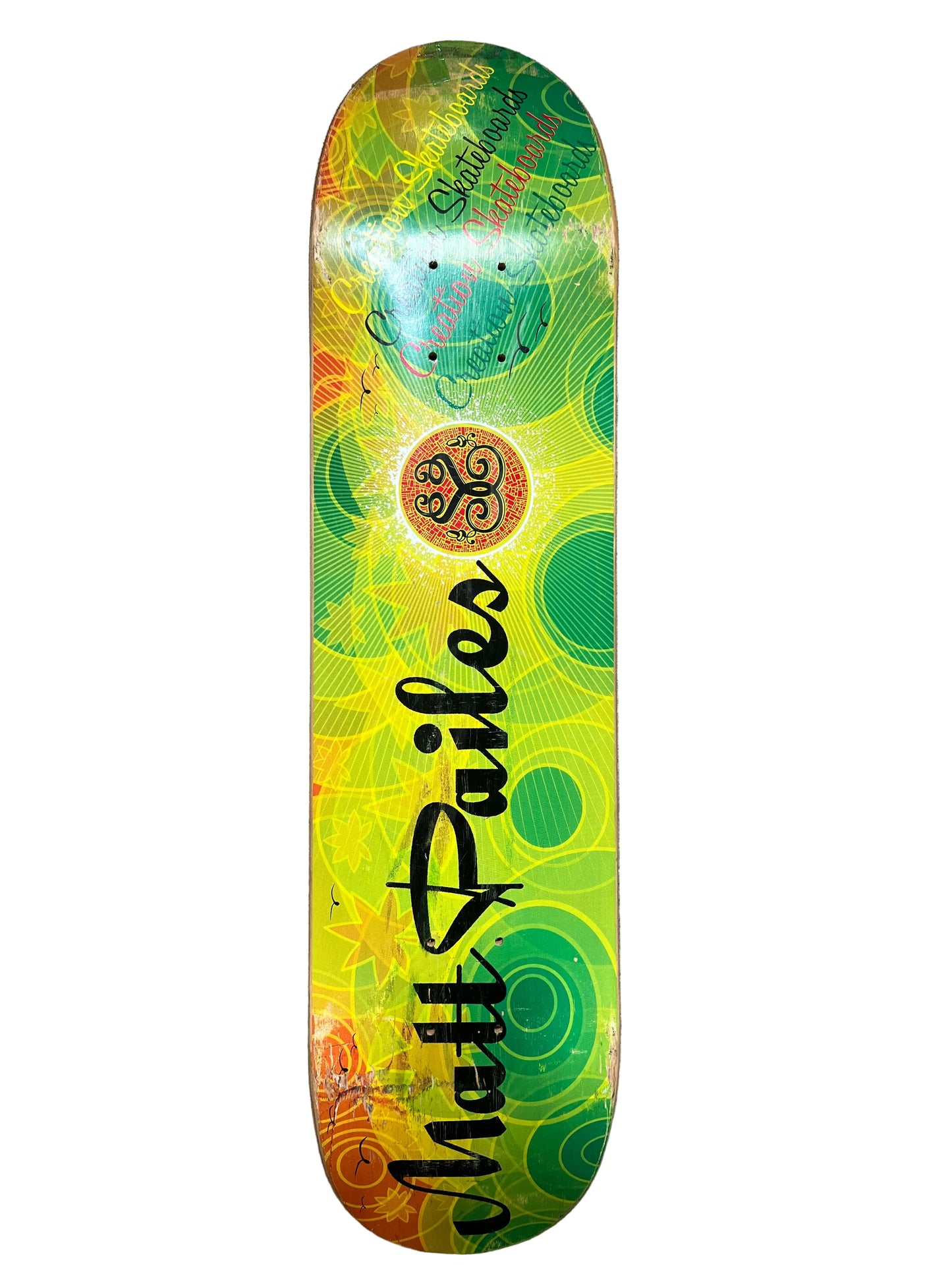 Creation Matt Pailes Abstract Graphic Green Yellow Multi Color Size 7.6" Vintage NOS Deck