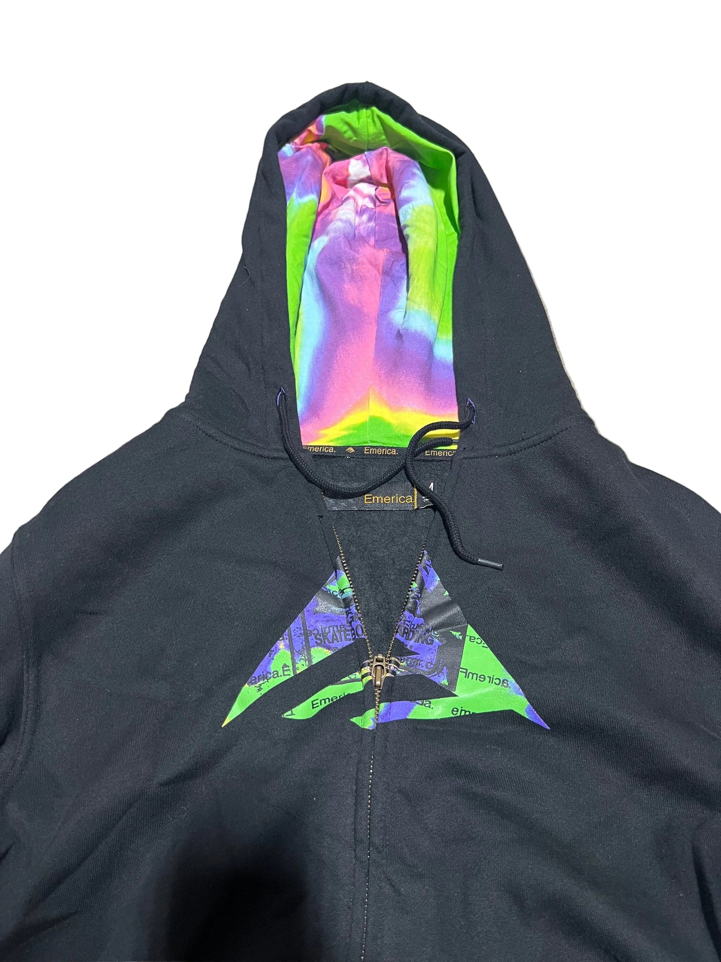 Emerica Emerica Skateboarding Black Purple Tye Dye Inside Hood Size M L/s Vintage Hooded Sweatshirt