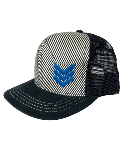 VOX Herringbone Stripes Blue White Black One Size Fits All Vintage Snapback Mesh Trucker Hat