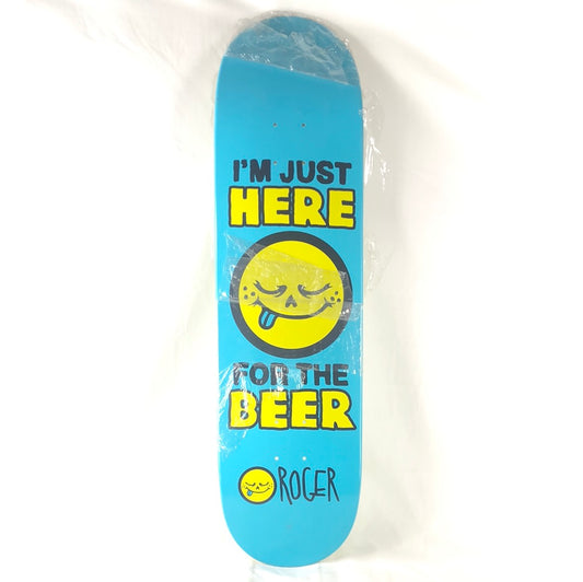 Roger "Im Just Here For The Beer" Graphic Blue/Yellow/Black Size 8.5 Skateboard Deck