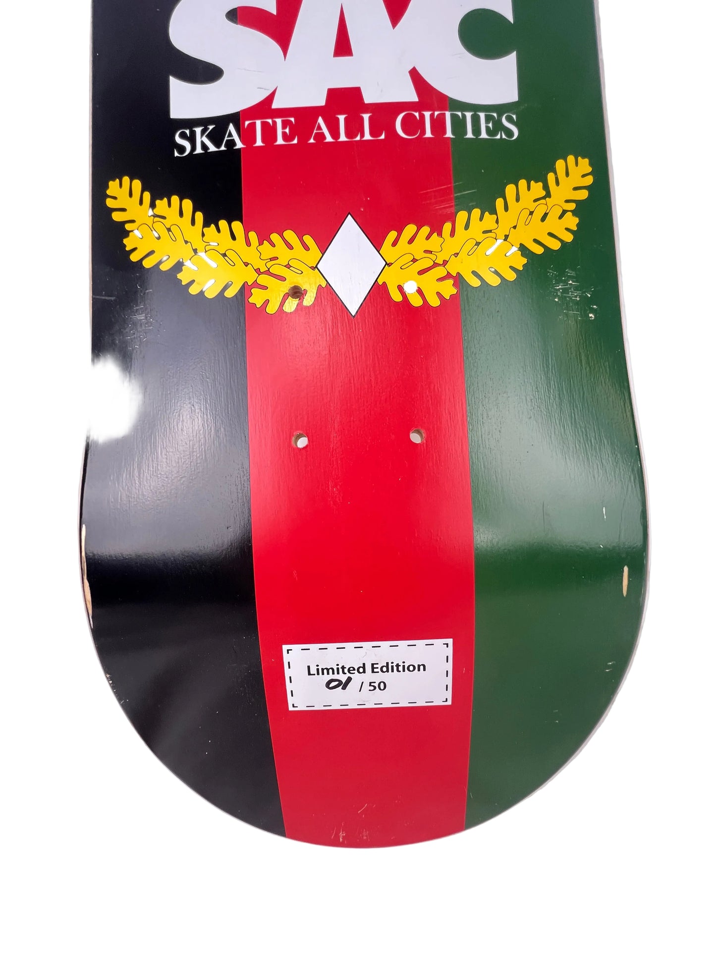 P & C The Pros And Cons SAC Skate All Cities Nunchucks Limited Edition Black Red Green Vintage NOS Deck