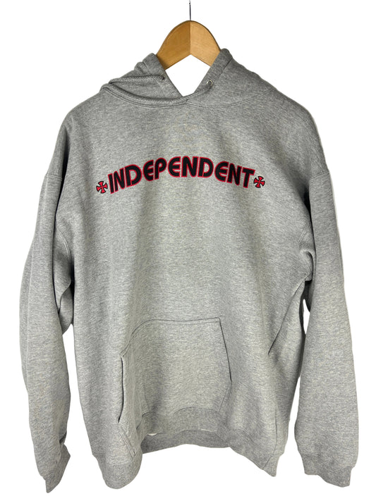Independent Truck Co. Iron Crosses Bar Logo Front Large Iron Cross Back Heather Grey Red White Black Size L L/s Vintage Hooded Sweatshirt