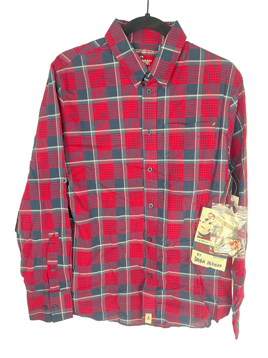 Altamont Bryan Herman For Altamonth Red Burgundy Plaid Size S L/s Vintage Button Up Shirt With Collectible Cow Skull Patch