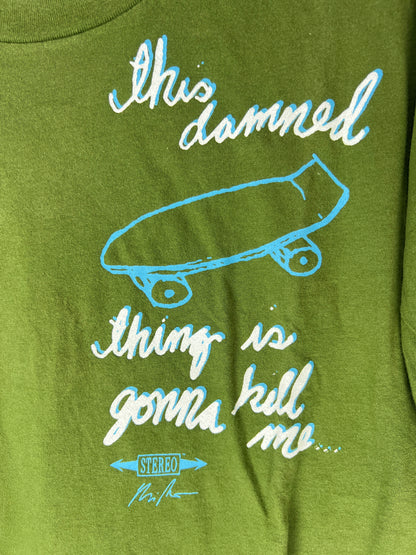 Stereo Chris Pastras Signature This Damned Thing is Gonna Kill Me Olive Blue White Size L S/s Vintage Shirt