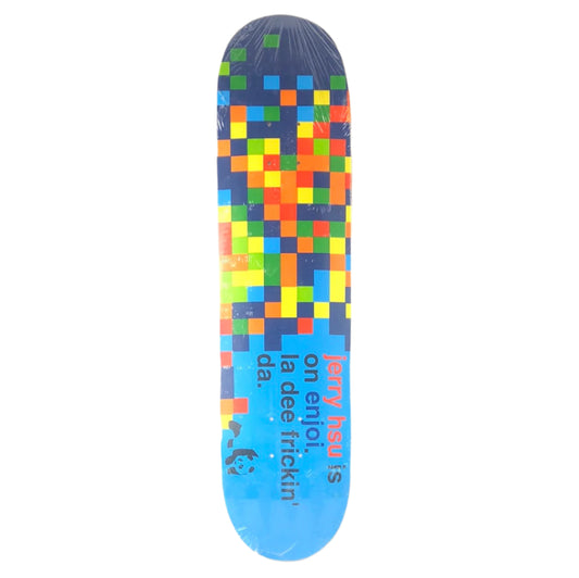 Enjoi Jerry Hsu First Pro Model "La Dee Frickin' Da" Pixel Graphic Blue/Orange/Yellow/Green/Red Size 7.75" Vintage NOS Deck