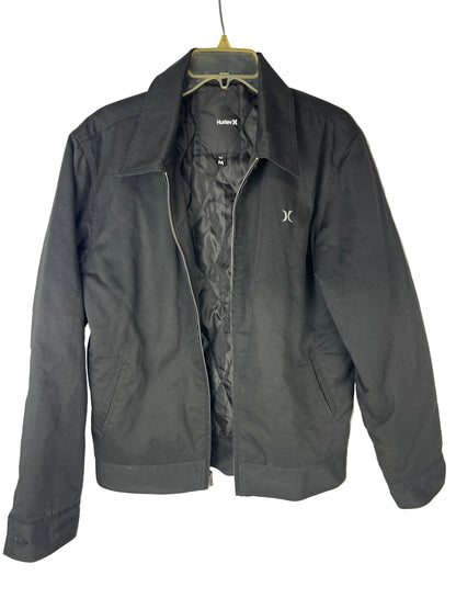 Hurley Black Silver H Logo Denim Size M L/s Vintage Zip Up Jacket