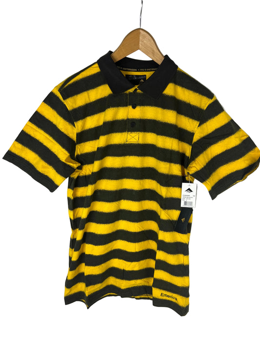 Emerica This Is Skateboarding Aerosol Black Yellow Stripes Mens Size L S/s Vintage Polo Shirt 2003
