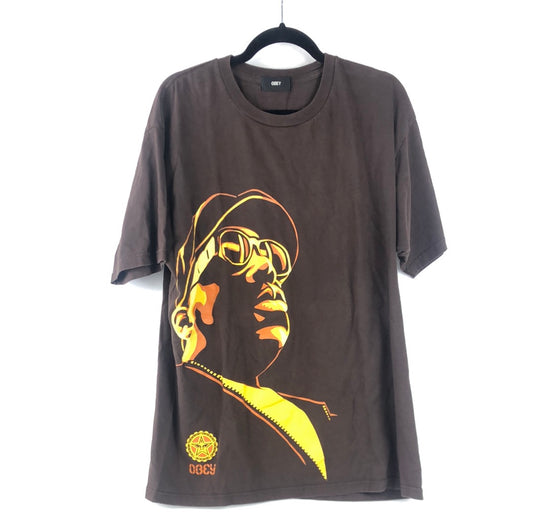Obey BIG Front Logo Brown Yellow Size L S/s Shirt