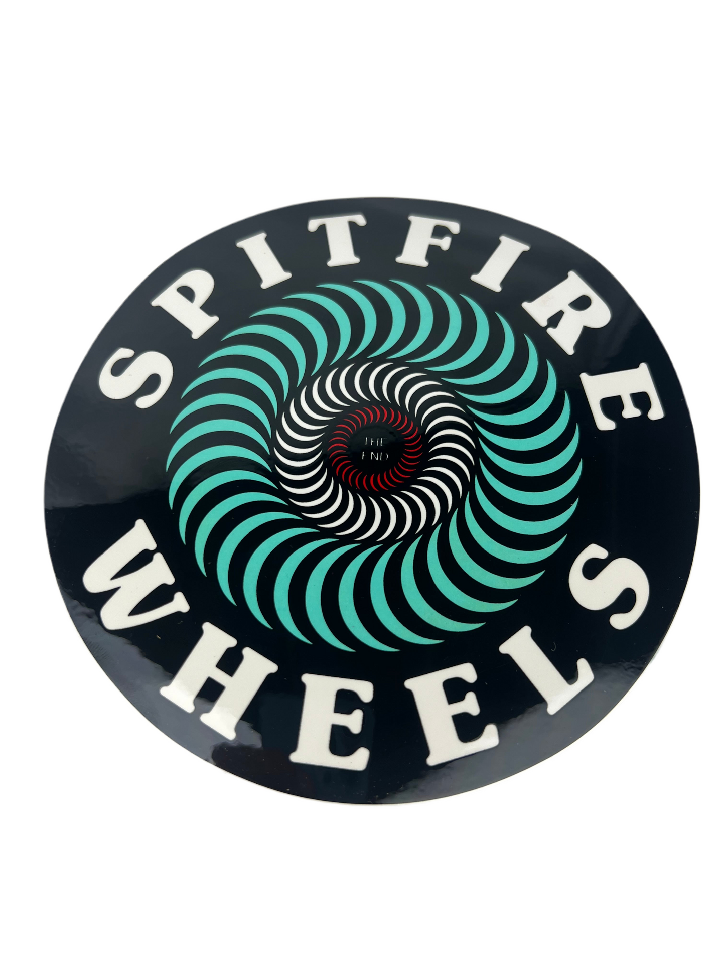 Spitfire THE END Spiral Black White Turquoise Red 6" X 6" Vintage NOS Sticker