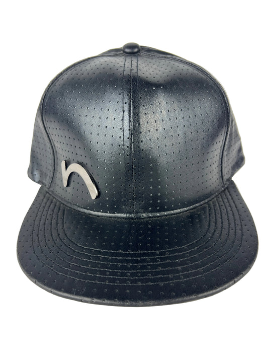 NEFF Metal N Pin Silver Perforated Black Leather One Size Fits All Vintage Snapback Hat