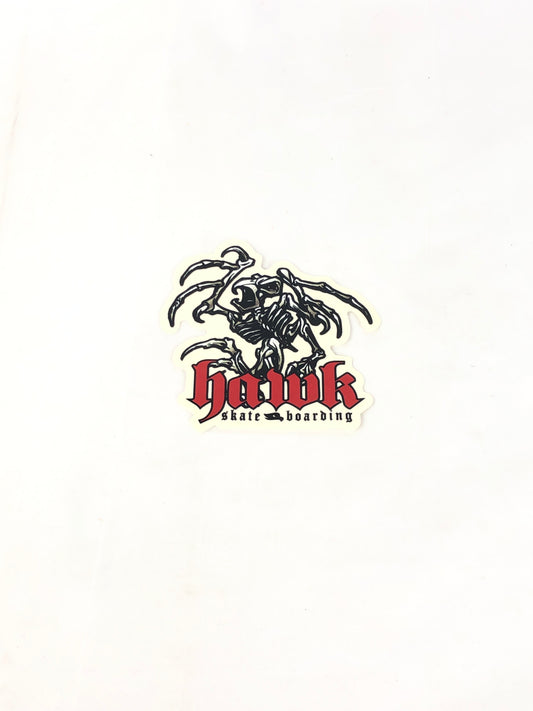 Hawk Skateboarding Tony Hawk Bird Skeleton Clear Red Black 4" x 4" Vintage NOS Sticker