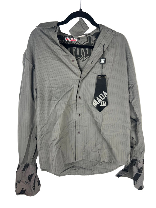 Mada Clothing Mada Grey Black Striped Size M L/s Vintage Button Up Shirt