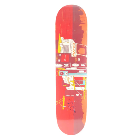 Chocolate Ginos Food Truck graphic Red White Blue Yellow Multi Color Size 7.625" Skateboard Deck