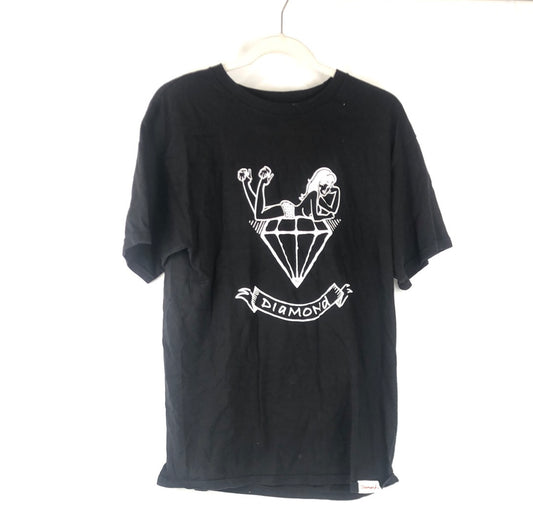 Diamond Chest Logo Pin Up Girls Black White Size M S/s Shirt