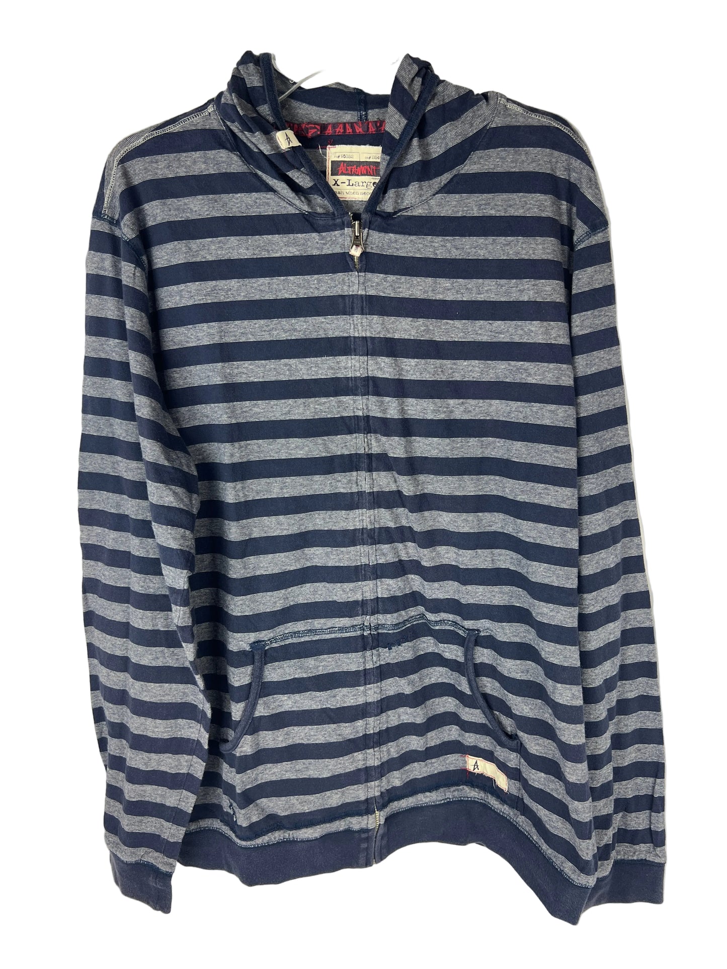 Altamont Stripes Navy Grey Size XL L/s Vintage Zip Up Hooded Sweatshirt