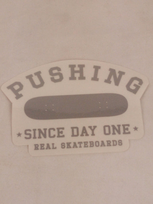 Real Skateboards Pushing Since Day One Real Skateboarding Clear Silver 5.5" x 3.75" Vintage NOS Sticker