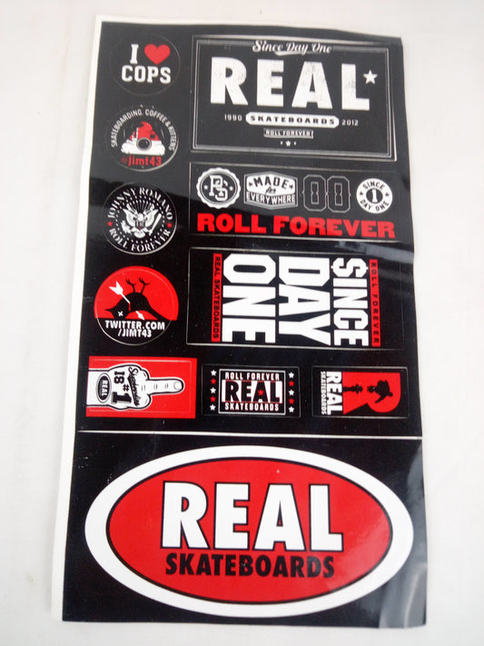 Real Skateboards Roll Forever Since Day One Black Red White 11.25" x 6.25" Sticker Sheet Of 11