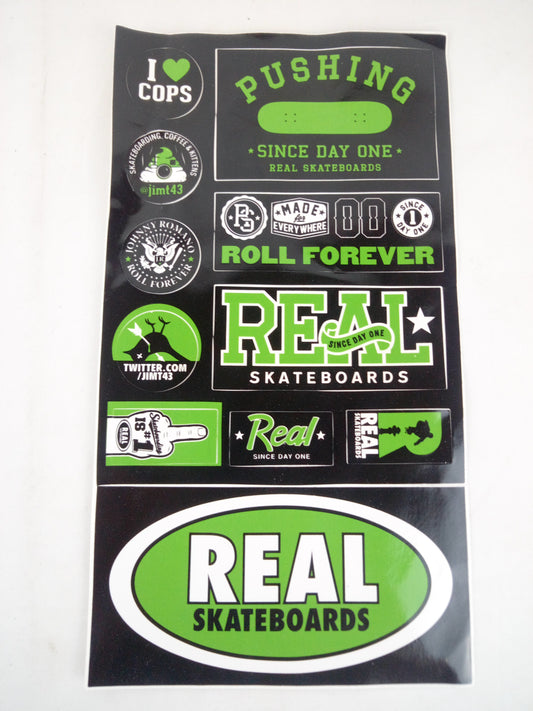 Real Skateboards Roll Forever Since Day One Black White Green 11.25" x 6.25" Sticker Sheet Of 11