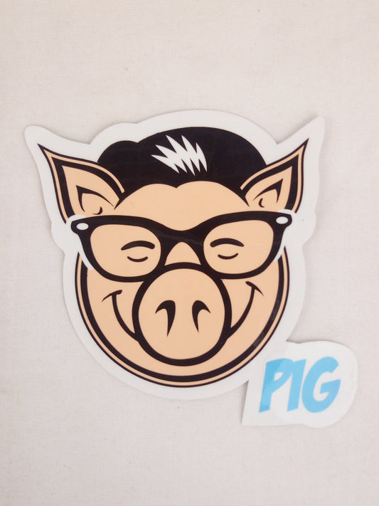 Pig Wheels Pig Head Glasses Clear Pink Blue Black 3.5" x 3.25" Vintage NOS Sticker