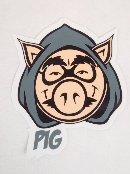 Pig Wheels Hooded Pig Head Glasses Clear Black Grey 4" x 3.25" Vintage NOS Sticker