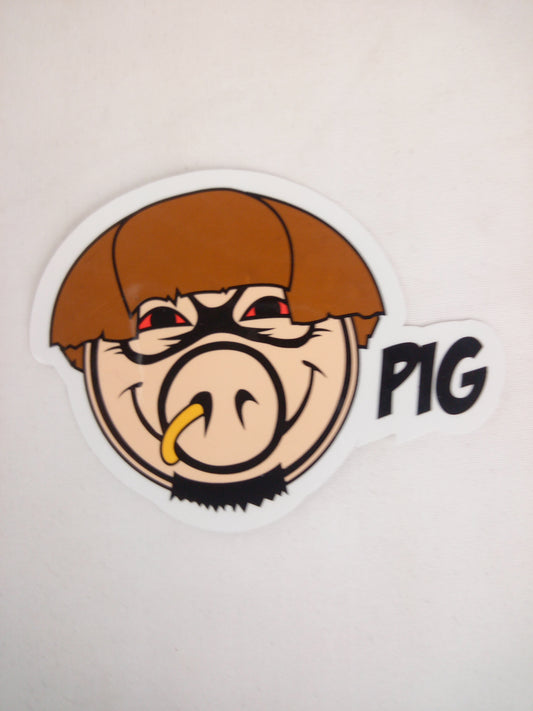 Pig Wheels Bowl Cut Nosering Red Eye Head Clear Black Brown 3" x 3.5" Vintage NOS Sticker