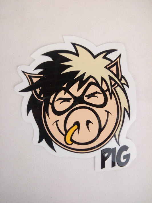 Pig Wheels Punk Head Nosering Clear Black Tan 4.25" x 3.5" Vintage NOS Sticker