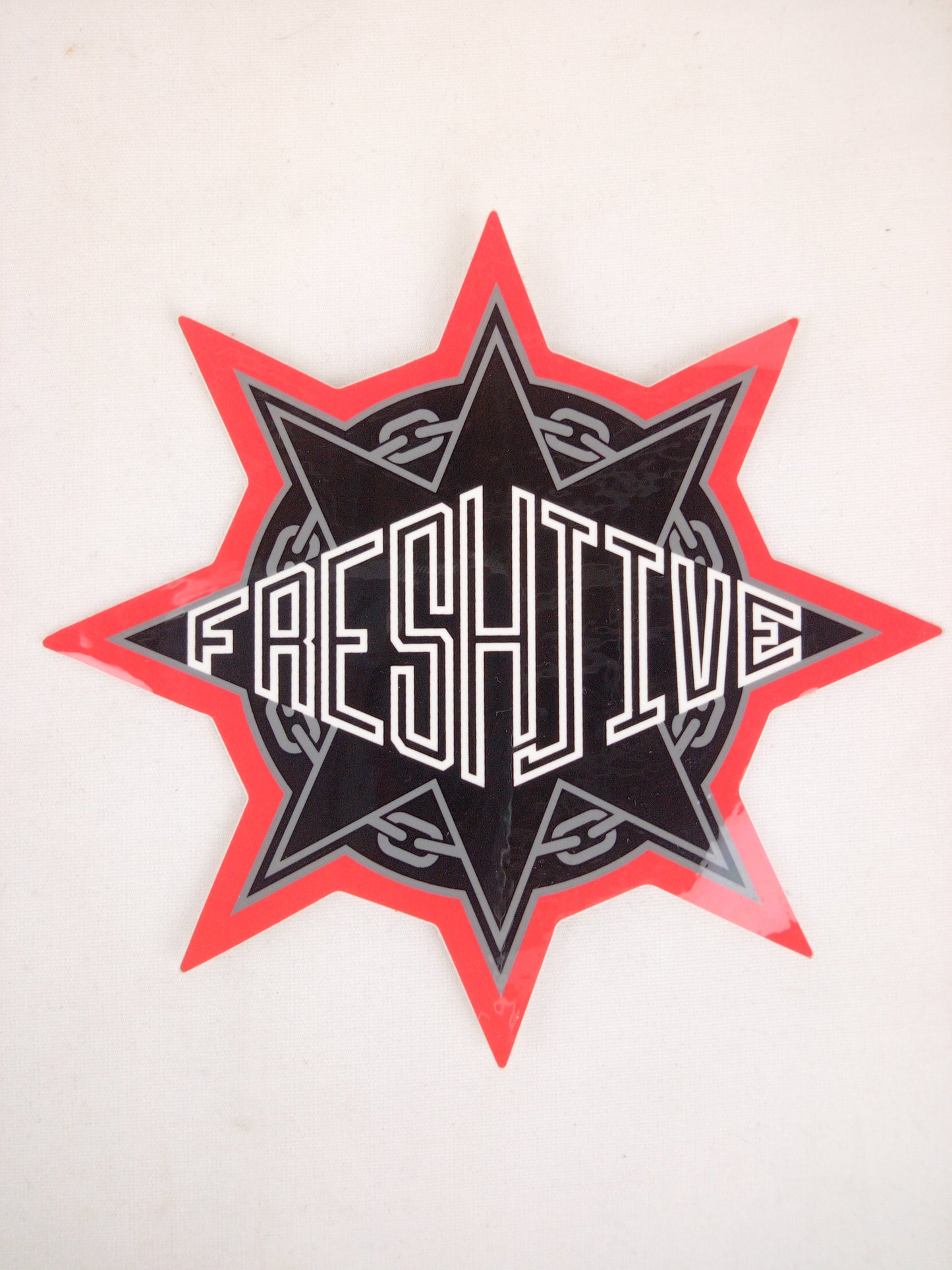 Freshjive Ninja Star Red Black Grey White 4.25" x 4.25" Vintage NOS Sticker