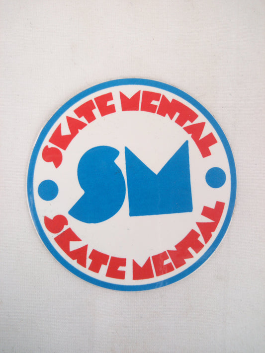 Skate Mental SM White Blue 2.5" x 2.5" Vintage NOS Sticker