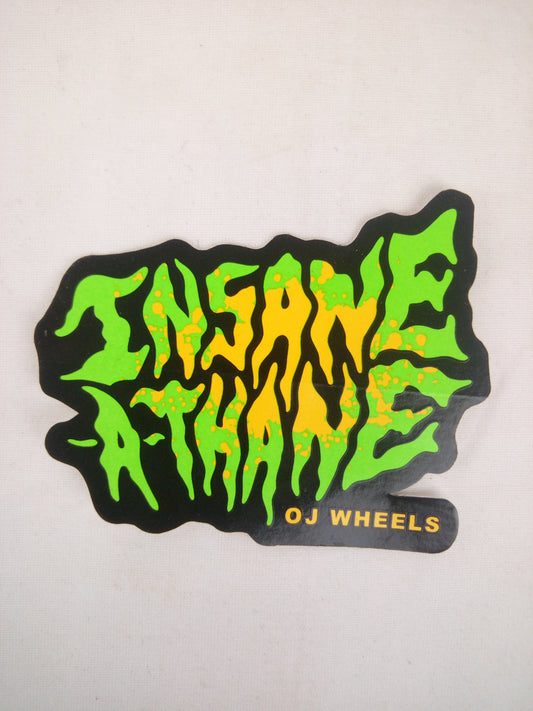 OJ Wheels Insane-A-Thane Black Green 3" x 2.25" Vintage NOS Sticker