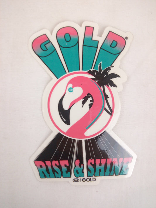 Gold Wheels Rise And Shine Flamingo Clear Blue Pink 3" x 4.25" Sticker