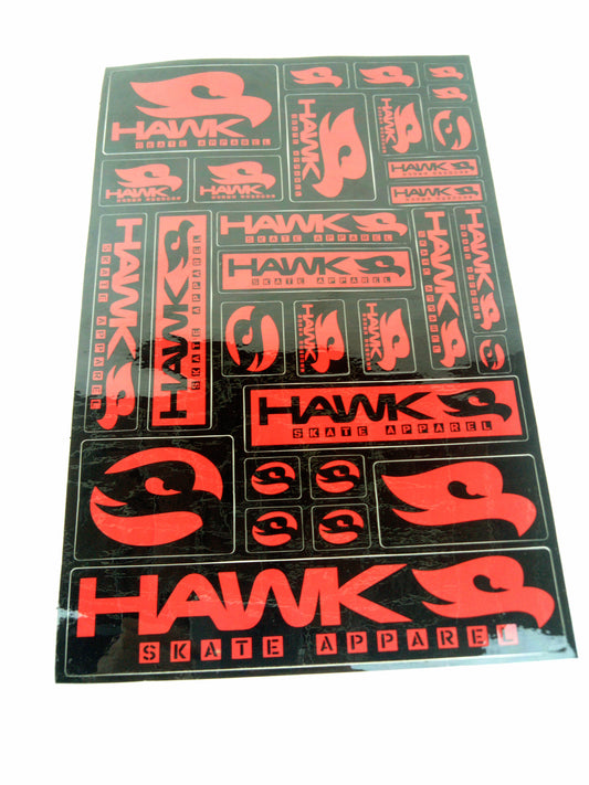 Hawk Clothing Tony Hawk Skate Apparel Black Red 9.5" x 6.25" Sticker Sheet Of 30