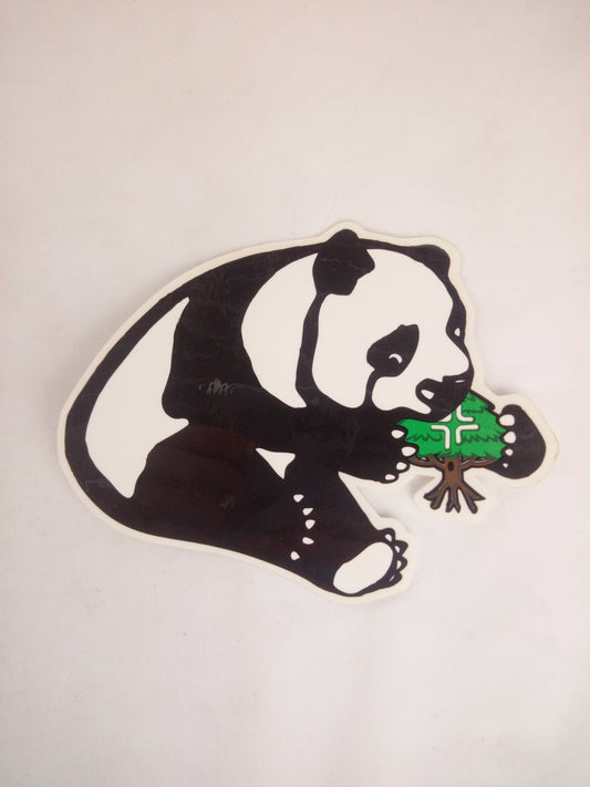 LRG Panda Eating Tree Clear Black Green 5" x 6.5" Vintage NOS Sticker