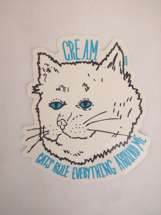 Rip N Dip C.R.E.A.M. Cats Rule Everything Around Me Clear Black Blue 4" x 3.5" Sticker