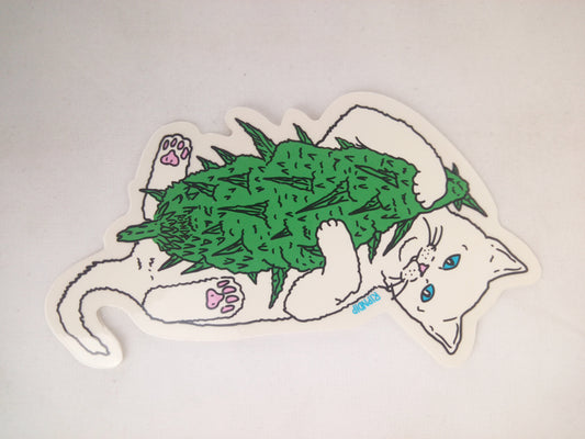 Rip N Dip Weed Cat Catnip Clear Green Pink 4.25" x 2" Sticker