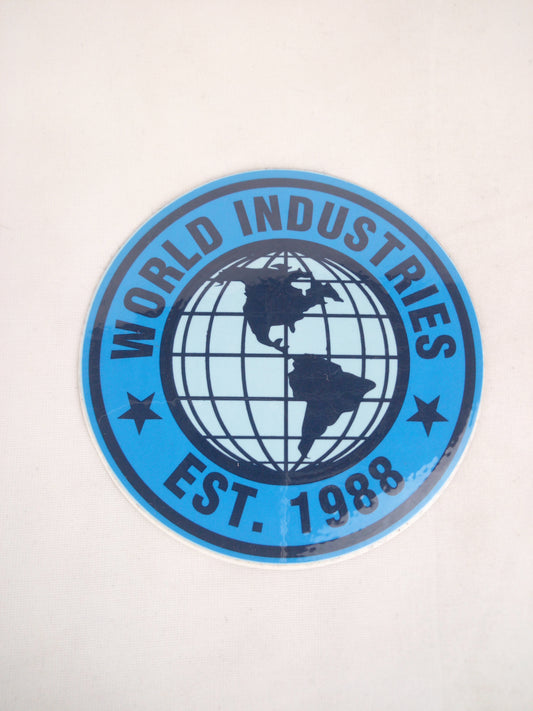 World Industries Globe EST. 1988 Clear Blue Baby Blue Black 5" x 5" Vintage NOS Circle Sticker