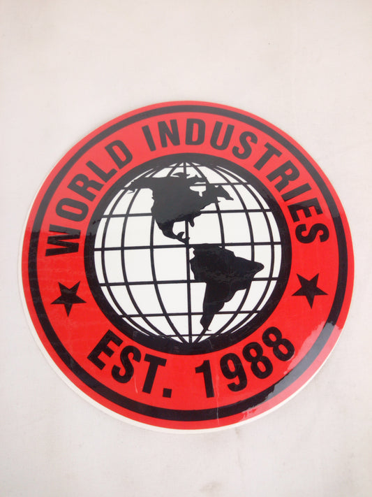 World Industries Globe EST. 1988 Clear Red Black 5" x 5" Vintage NOS Circle Sticker